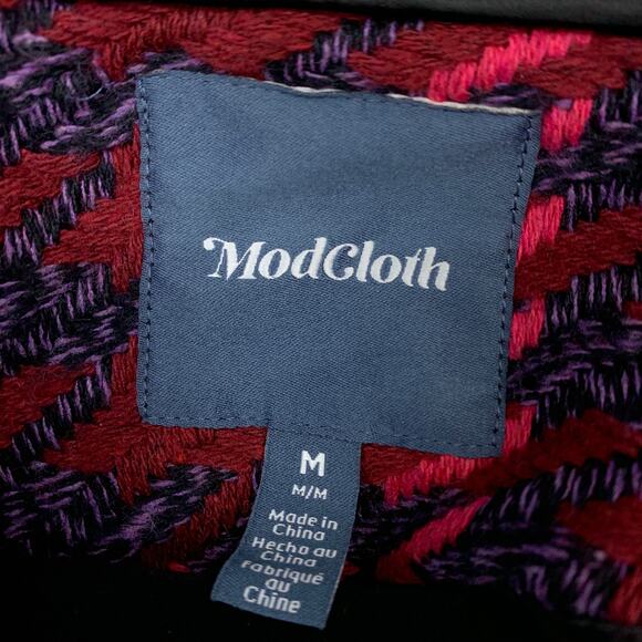 Modcloth Little Plaid Riding Hood Cape Poncho Womens Size M Pink Red Multi NEW - Picture 6 of 7